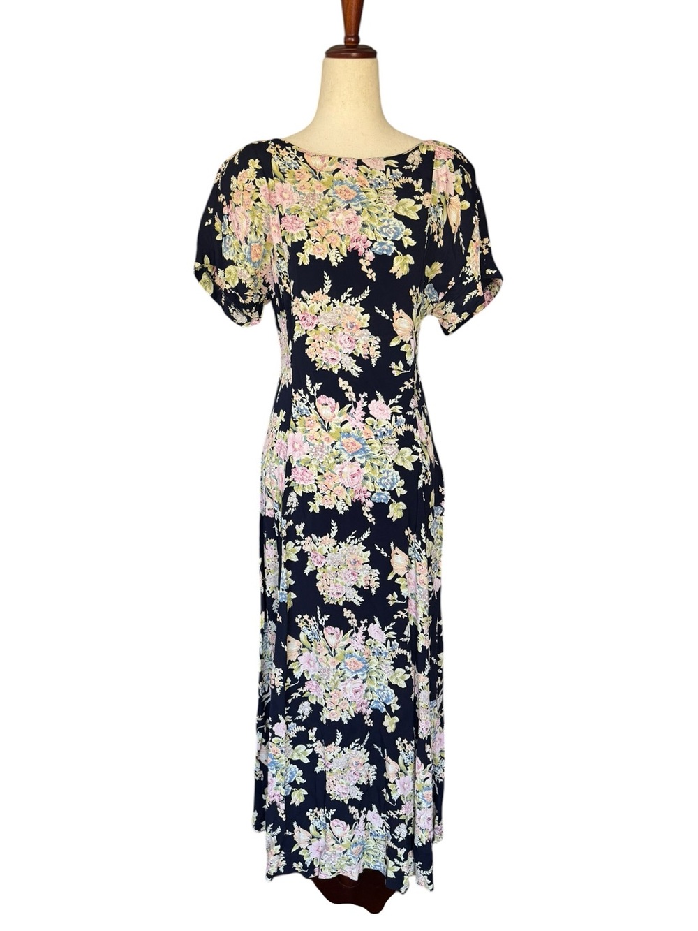 Vintage 90s The Limited Floral Maxi Dress Rayon Lace Up Back Medium
